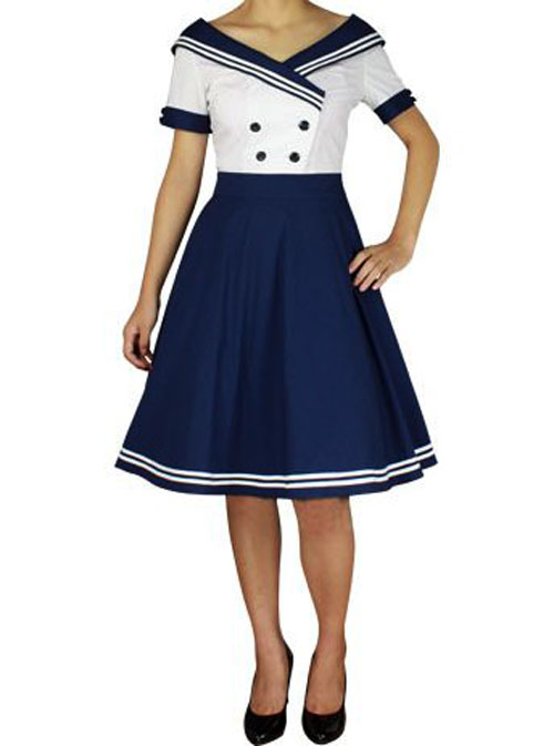 Rk81 Rockabilly Sailor Retro Nautical Costume Dress Pin Up Vintage 50s